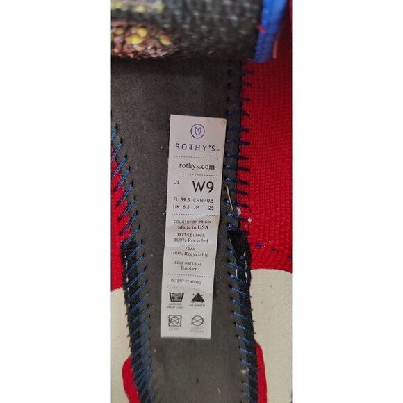 Rothy's RED TEXTILE BLUE TRIM POINTED TOE FLAT BALLET SLIP ON SHOES Sz 9W - Picture 11 of 11